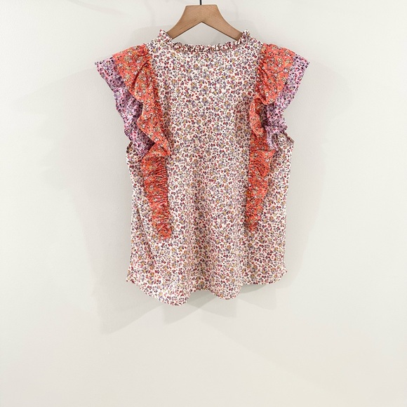 Ann Taylor Floral Flutter Sleeve Blouse Purple Size XS - Picture 8 of 8